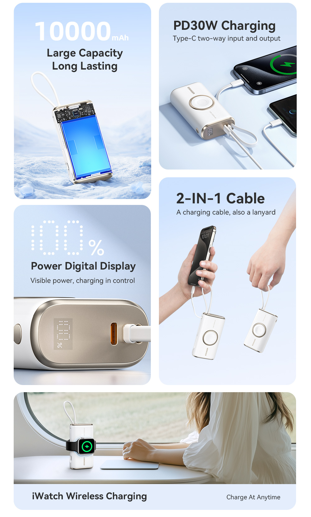 ESSAGER ES-D018 Series Portable Battery Power Bank 10000 Mah With 30W USB-C Input