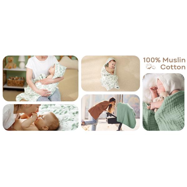 100% Cotton Hooded Baby Towels 2-Pack - 32x32 Inches, Darkgreen & Leaf