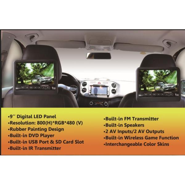 CE FCC ROHS 9" Car Roof DVD Player Headrest With Interchangeable Color Skins .
