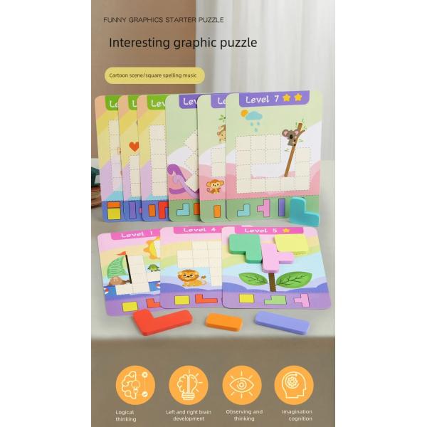 Montessori Wooden Thinking Block Puzzle Children Building Blocks Flat Board Baby Early Teaching Intelligence Toys for Toddler