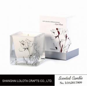 Buy cheap Scented aquare jar candle with customized flower pattern in the bottle and box product