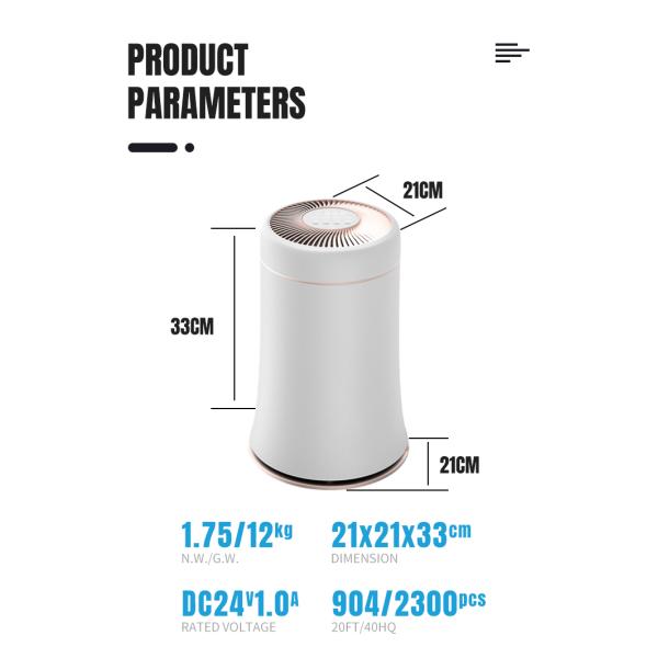 24W Portable Air Purifier With Hepa Filter For Home 100m3/h CADR