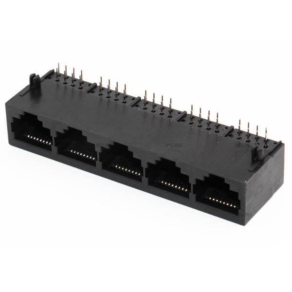 Unshielded RJ45 Multi Port Jack Black Color 1 x 5 With 1.27 mm Terminal Pitch