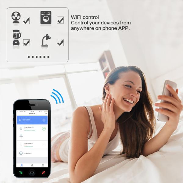 White 3500W Wifi Controlled Power Outlet 220V Smart Plug Socket