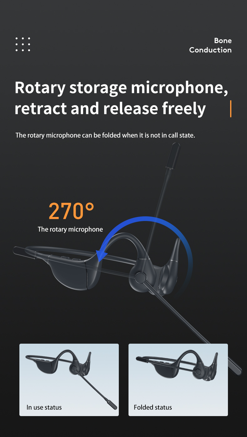 Wireless Waterproof Mp3 Compact Black Foldable Open Ear Bluetooth Bone Conduction Headphones