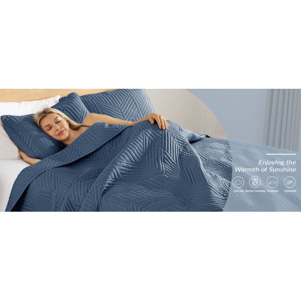 3 Pieces Ultrasonic Quilt Bedding Set, Soft Modern Geometric Coverlet Set for All Seasons
