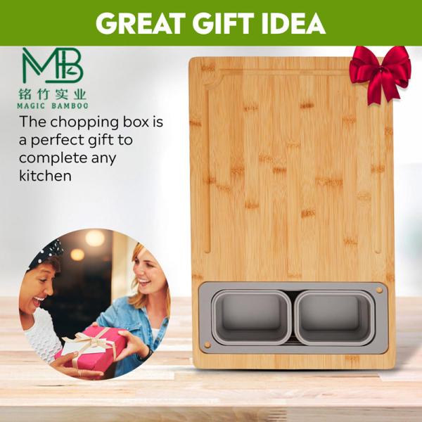 Bamboo Kitchen Cutting Board With Built-In Sink And Storage Box