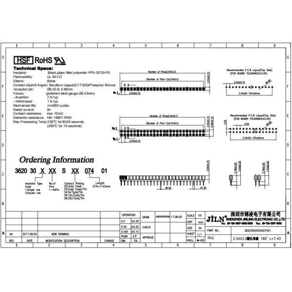 Female Machine Pin Headers 2.54mm For Print Circuit Board PPS Insulator Body