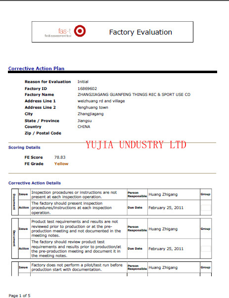 YU JIA INDUSTRY CO;LTD Certifications