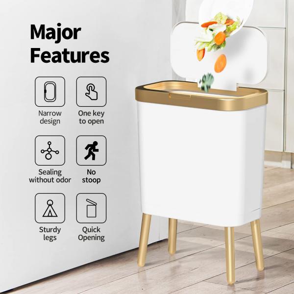 Golden Metal Waste Paper Bin Foot Pedal Trash Can For Hotel Lobby
