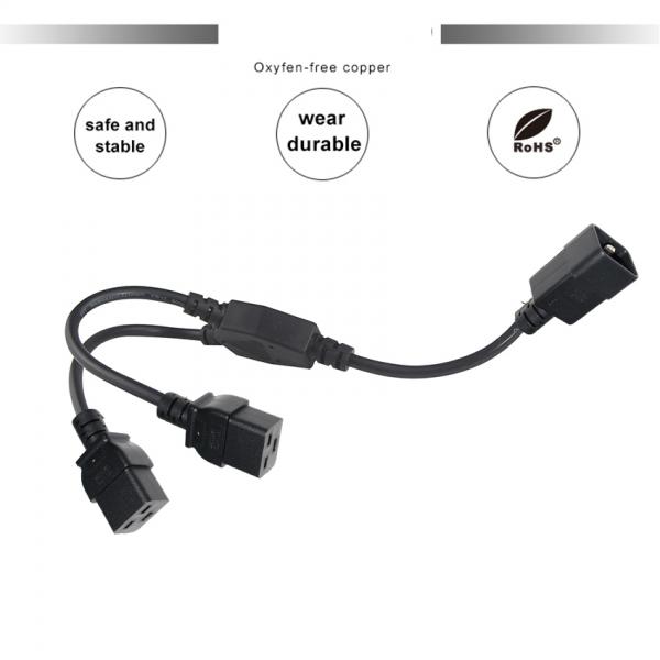 C20 to Dual C19 Locking Power Splitter Cable 250V 10A