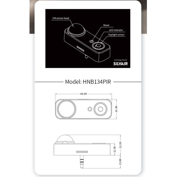 Audio-jack connection PIR motion sensor HNB134PIR, Silvair BLE mesh enabled, with Daylight Harvest Function, easy plug & play