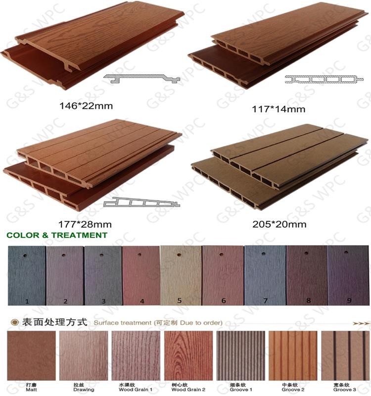 117 X 14MM Wood Plastic Composite Flooring Drawing Wpc Exterior Wall Cladding