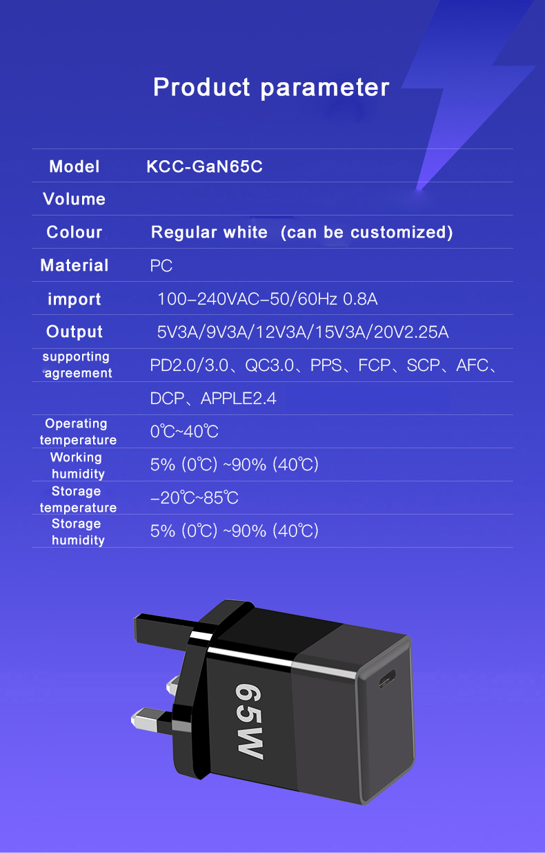 65W GaN USB-C PD 3.0 Fast Charger for Mobile Phones
