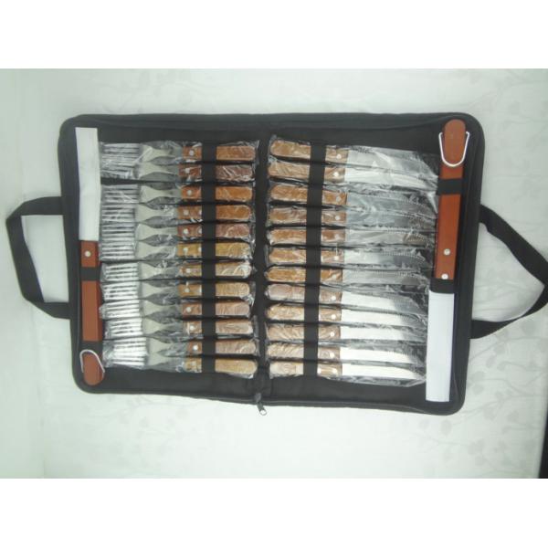 26PCS Outdoor Knife And Fork With Wooden In Rollbag for barbecue tool