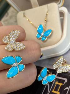 Buy cheap VCA Two Butterfly Earrings 18k Yellow Gold With Turquoise Diamonds product