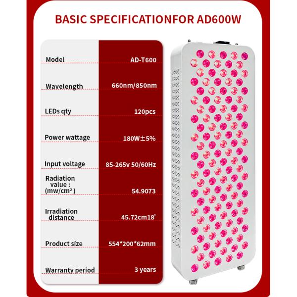 Custom 120 LEDs RED NIR 660nm 850nm Red Light Lamp 600W Led Infrared Red Light Therapy for Face Neck