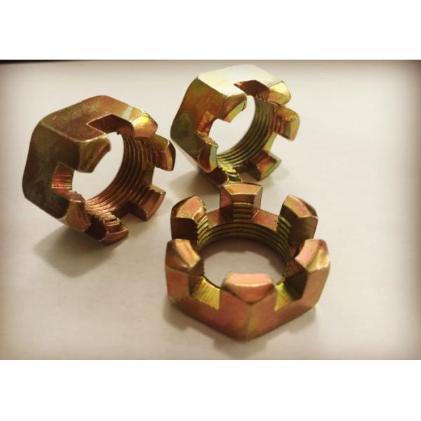 Non Standard Fastener Hexagon Slotted Nut Yellow Zinc Plated For Truck Spare Parts