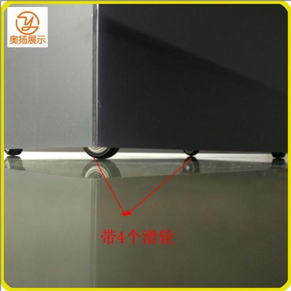 New design customized acrylic shopping bag display box with wheels