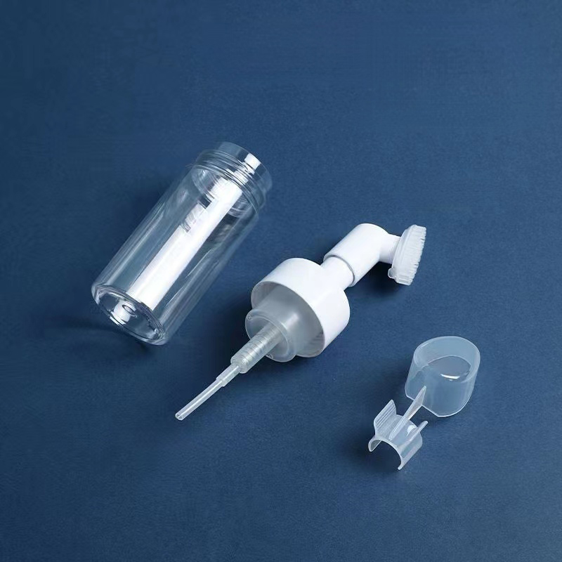 Plastic Silicone Brush Foam Bottle with Hybrid Functionality for Gentle Massaging and Sanitary Cosmetic Application