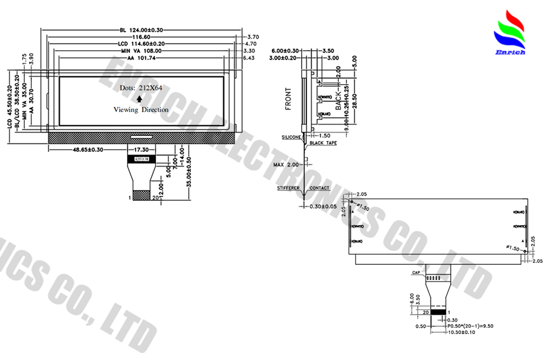 212x64 Graphic LCD Display 4.5 Inch For Communication Devices