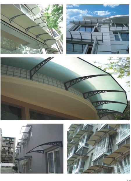 Plastic Canopy Polycarbonate Window Awning With Blue PC Sheet Sail Finishing Awning Bracket