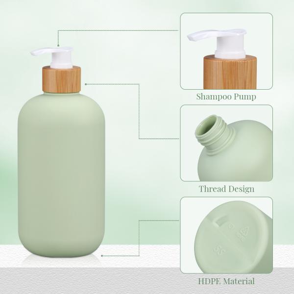 Shampoo Bottle with Bamboo Lid HDPE Plastic Type Soft Touch Empty Body Lotion Container