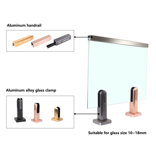 Grey Simple Design Stair Balcony Railing for Indoor Aluminum U Channel Glass Handrail