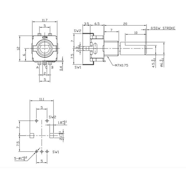 Precision Incremental Encoder With Push Switch Total Rational Angle 360°
