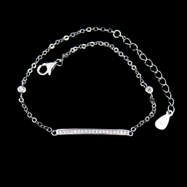 Quality Elegant Bar Shape Sterling Silver Bracelets / 925 Silver Cubic Zirconia Bangle Bracelet for sale