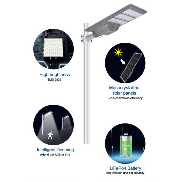 All In One High Power Street Light 200w 300w 400w LiFePO4 Integrated Solar Panel System