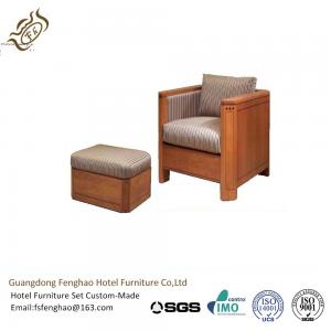 Buy cheap Antique Oak Wood Rattan Frame Upholstered Chair With Ottoman / High Density Foam product