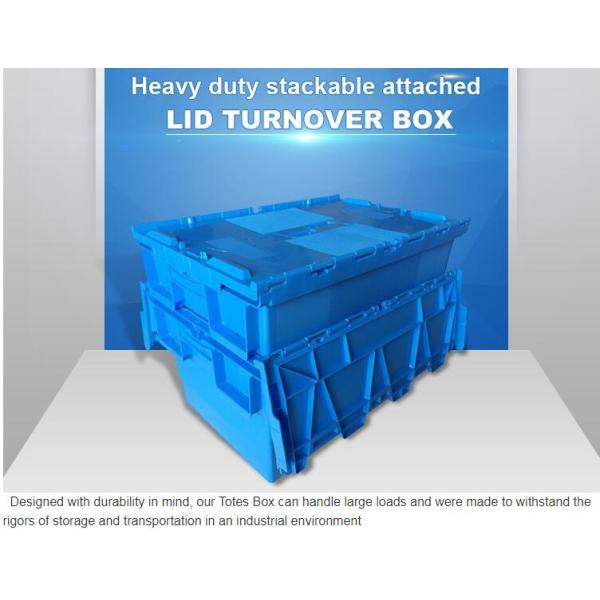 Heavy duty stackable attached lid turnover box, Stackable and nestable plastic shipping tote box for storage or moving