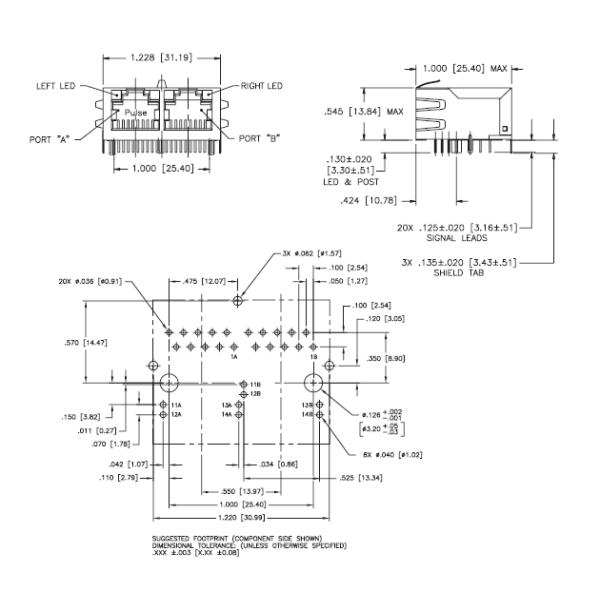 JG0-0023NL Magnetic RJ45 Jack , Tab - UP 10 Pin RJ45 Jack With Internal Magnetics
