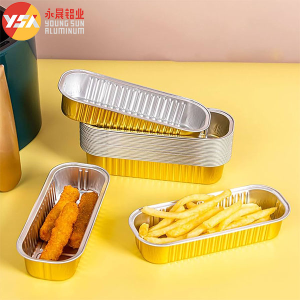 Baked goods displayed in rectangular aluminum container