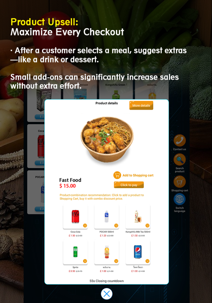 Convenient Fast Food Vending Machine With Built-In Microwave Oven for heating 24/7 access to fresh meals