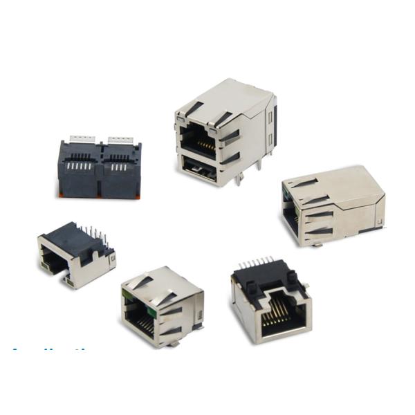 Nickel Shield Plating Multi Port RJ45 PCB Jack ROHS Certification Customize Color