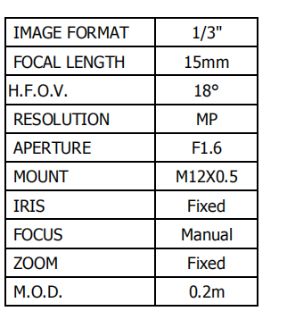 1/3" 15mm, Pin hole lens S mount lens CCL1315PMP Megapixel lens