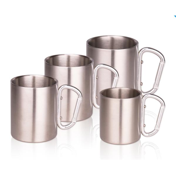 220ml - 400ml Double Wall Stainless Steel Coffee Mug With Carabiner Handle