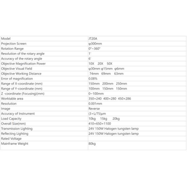 Vertical JT20A Φ300mm Profile Projector With Halogen Illumination