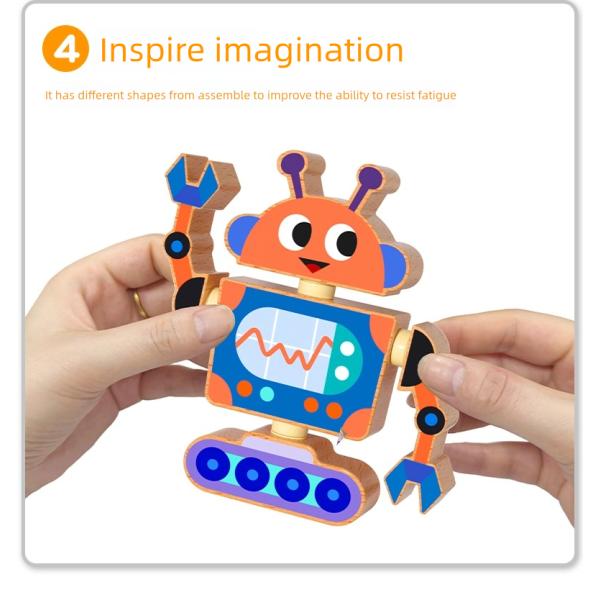 Wholesale Factory Robot Building Block Set Wooden Robot Assembly Toy Set Educational Gift for Kids Boys and Girls