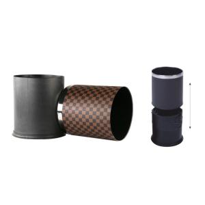 Double Layer PU Leather Cover Round Plastic Trash Can
