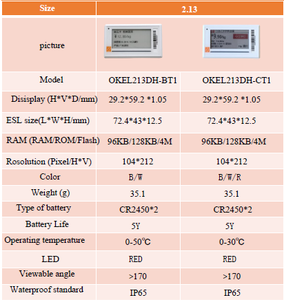 2.13 inch mini e-ink ESL product with three colors