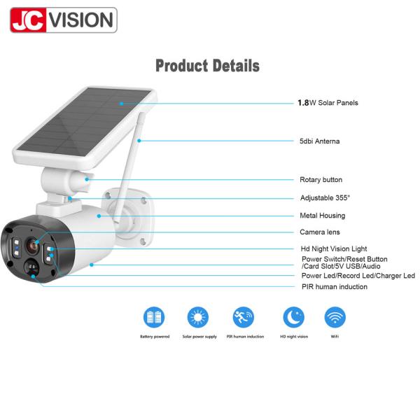 JCVISION Humanoid Detection Solar Security Camera Rechargeable Battery Remote View