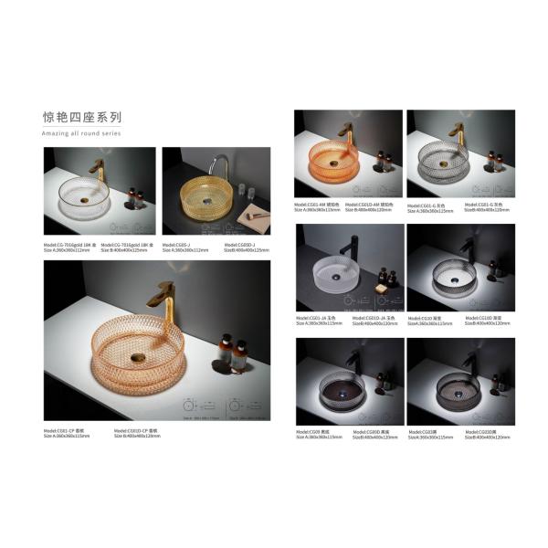 Bathroom Crystal Black Tempered Glass Basin Sink Round Colorful Diamond Design