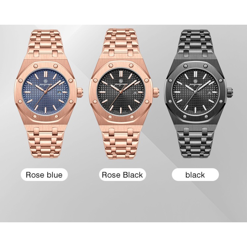 Octagon Bezel Men Quartz Watch, Stainless Steel Integrated Bracelet, Textured Grid Dial, Date Window, Waterproof OEM ODM Wholesale Wristwatch