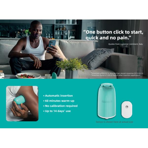 15 Days Continuous Glucose Monitoring CGM Systems Built-In Battery IPX8 Waterproof