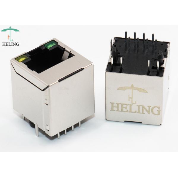 Vertical Type Magnetic RJ45 Connector 8P8C With LED Indicator Pipe Top Entry