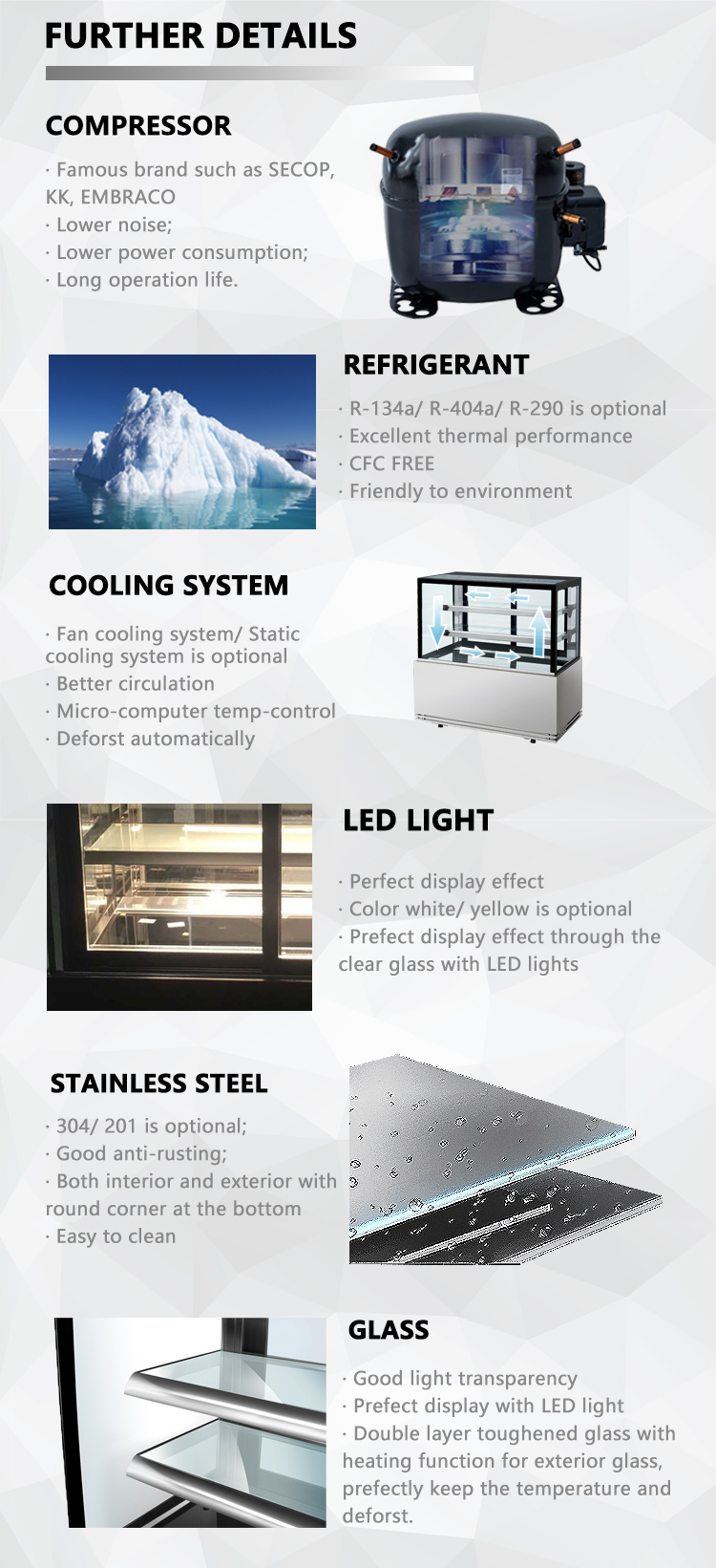 Commercial Cake Display Freezer Automatic Defrost Chiller