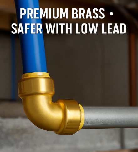 Brass Push Fit 90 Degree Elbow Fitting - Side View